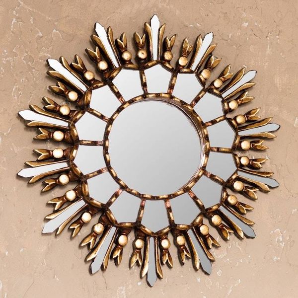 Alternate image for Handmade Bronze Gilded Wood Wall Mirror from Peru Shiny Sun