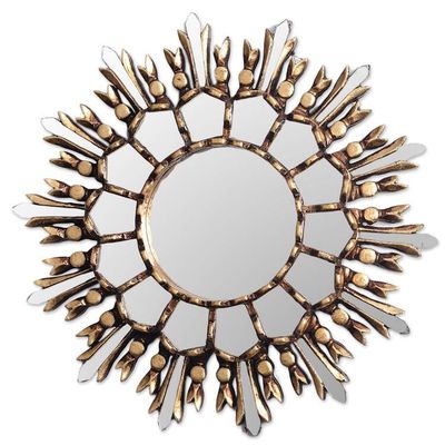 Alternate image for Handmade Bronze Gilded Wood Wall Mirror from Peru Shiny Sun