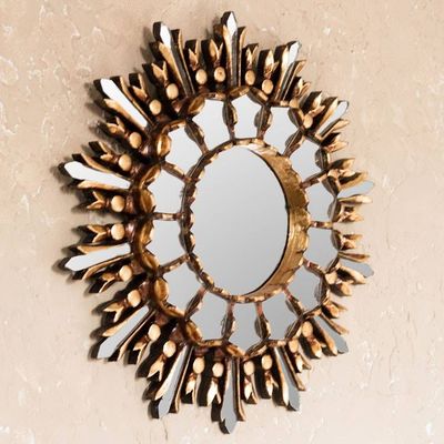 Alternate image for Handmade Bronze Gilded Wood Wall Mirror from Peru Shiny Sun