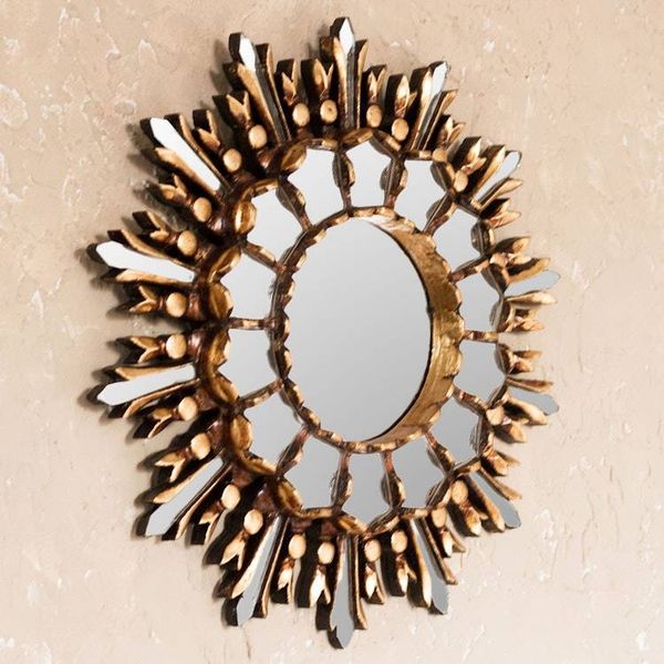 Alternate image for Handmade Bronze Gilded Wood Wall Mirror from Peru Shiny Sun