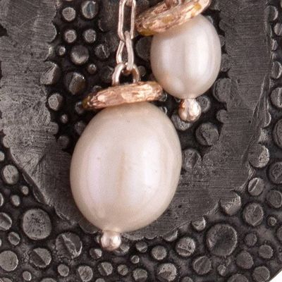 Alternate image for Gold-Accented Darkened Silver Cultured Pearl Dangle Earrings Rustic Flair