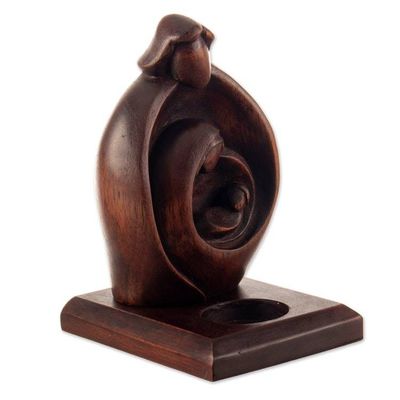 Alternate image for Hand-Carved Cedarwood Holy Family Tealight Candleholder Bright Season