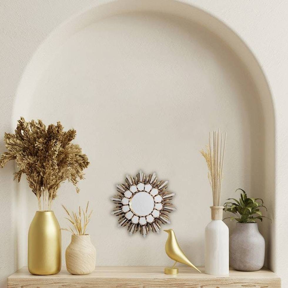 Handcrafted Bronze Gilded Wood Wall Mirror from Peru 'Golden Empire'