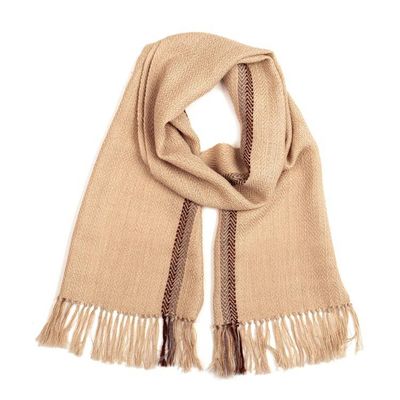 Alternate image for Peruvian-Made Handwoven Soft Sand-Toned 100 Alpaca Scarf Desert Caress