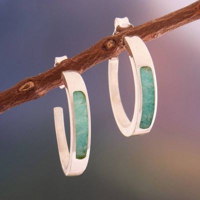 Alternate image for Sterling Silver Half-Hoop Earrings with Inlaid Amazonite Gem Dual Enchantment