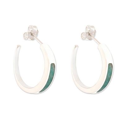 Alternate image for Sterling Silver Half-Hoop Earrings with Inlaid Amazonite Gem Dual Enchantment