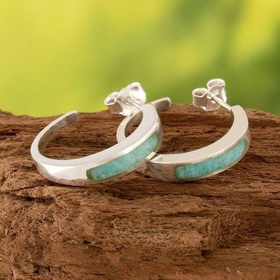 Alternate image for Sterling Silver Half-Hoop Earrings with Inlaid Amazonite Gem Dual Enchantment