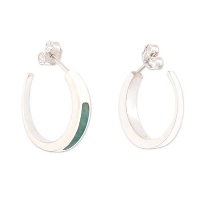 Alternate image for Sterling Silver Half-Hoop Earrings with Inlaid Amazonite Gem Dual Enchantment