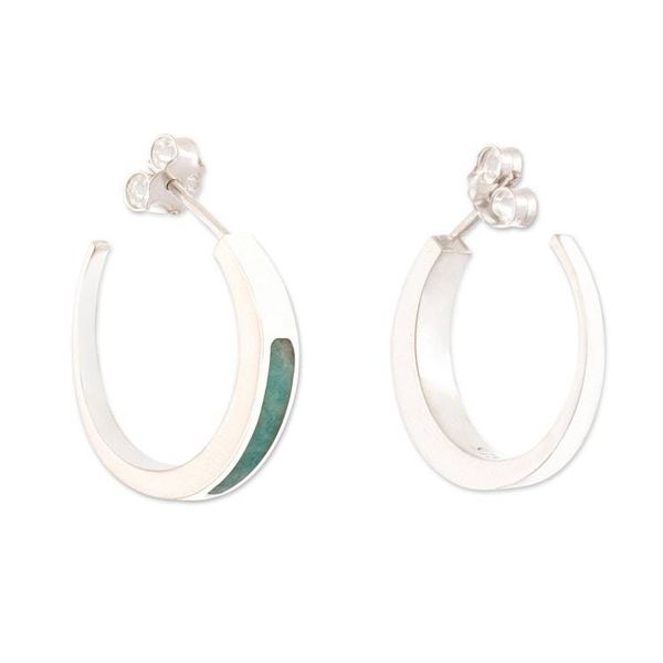 Alternate image for Sterling Silver Half-Hoop Earrings with Inlaid Amazonite Gem Dual Enchantment