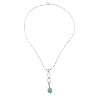 Alternate image for Modern Sterling Silver Pendant Necklace with Amazonite Stone Waves on the High Seas
