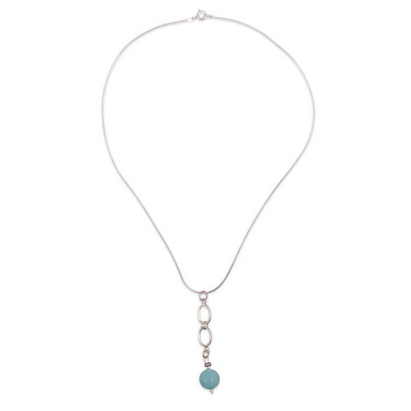 Alternate image for Modern Sterling Silver Pendant Necklace with Amazonite Stone Waves on the High Seas