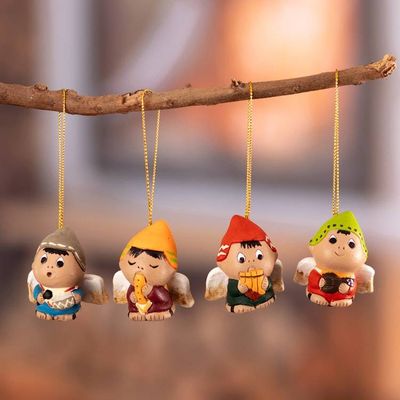 Alternate image for Ceramic Playful Andean Angel Ornaments Set of 4 Angel Musicians