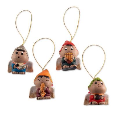 Alternate image for Ceramic Playful Andean Angel Ornaments Set of 4 Angel Musicians