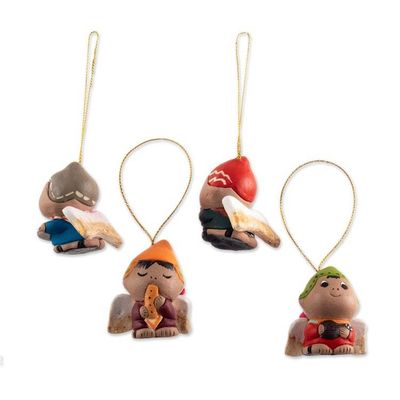 Alternate image for Ceramic Playful Andean Angel Ornaments Set of 4 Angel Musicians