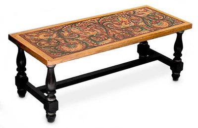 Alternate image for Mohena wood and leather coffee table Andean Birds