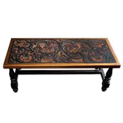 Alternate image for Mohena wood and leather coffee table Andean Birds