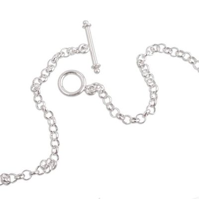 Alternate image for Polished Silver Long Station Necklace with Rhodonite Stones Pink Sparks