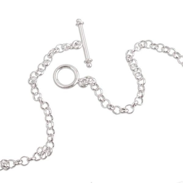 Alternate image for Polished Silver Long Station Necklace with Rhodonite Stones Pink Sparks