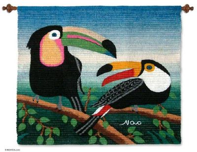 Alternate image for Hand Made Wool Tapestry from Peru Two Toucans