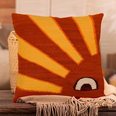 Alternate image for Whimsical Sun-Themed Russet and Goldenrod Wool Cushion Cover Happy Aurora