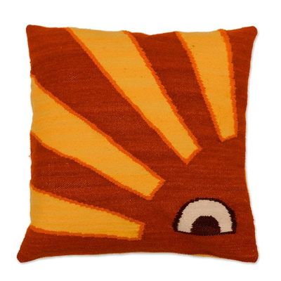 Alternate image for Whimsical Sun-Themed Russet and Goldenrod Wool Cushion Cover Happy Aurora