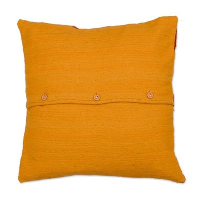 Alternate image for Whimsical Sun-Themed Russet and Goldenrod Wool Cushion Cover Happy Aurora