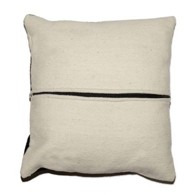 Alternate image for Geometric-Patterned Black and White 100 Wool Cushion Cover Andean Anthology