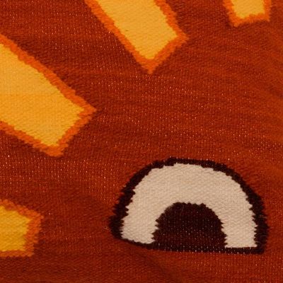 Alternate image for Whimsical Sun-Themed Russet and Goldenrod Wool Cushion Cover Happy Aurora