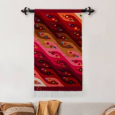 Alternate image for Bird-Themed Handloomed Warm-Toned Wool Tapestry from Peru Sunset Parihuanas
