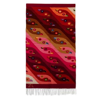 Alternate image for Bird-Themed Handloomed Warm-Toned Wool Tapestry from Peru Sunset Parihuanas