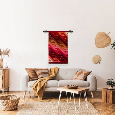 Alternate image for Bird-Themed Handloomed Warm-Toned Wool Tapestry from Peru Sunset Parihuanas