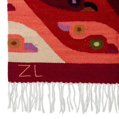 Alternate image for Bird-Themed Handloomed Warm-Toned Wool Tapestry from Peru Sunset Parihuanas