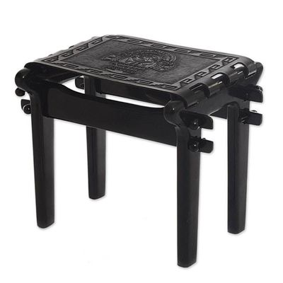 Alternate image for Handcrafted Black Tooled Leather Wood Stool from Peru Nobility
