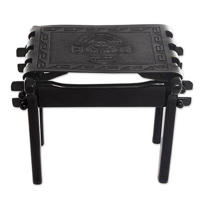 Alternate image for Handcrafted Black Tooled Leather Wood Stool from Peru Nobility