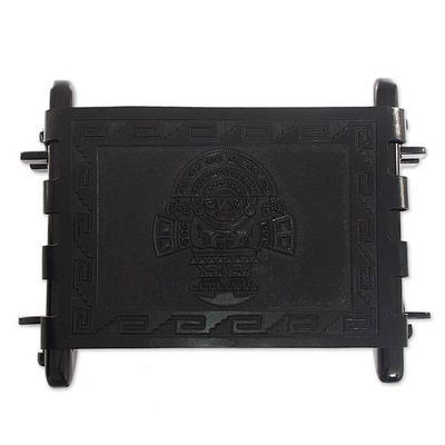 Alternate image for Handcrafted Black Tooled Leather Wood Stool from Peru Nobility