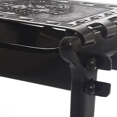 Alternate image for Handcrafted Black Tooled Leather Wood Stool from Peru Nobility