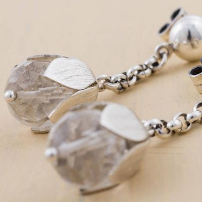 Alternate image for Sterling Silver Quartz Floral Dangle Earrings from Peru Floral Cocoon