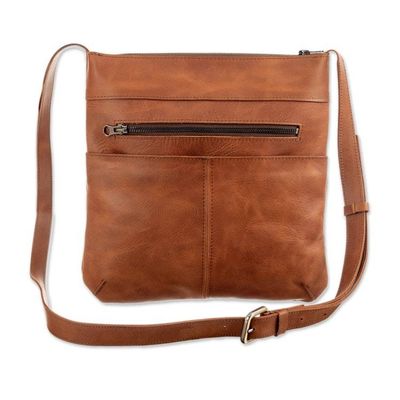 Alternate image for Adjustable Brown Leather Sling Bag with Zipper Closure Evening Adventure