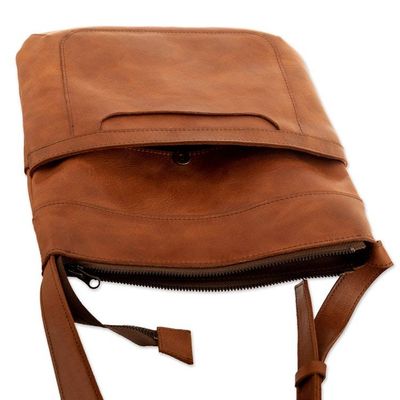 Alternate image for Adjustable Brown Leather Sling Bag with Zipper Closure Evening Adventure