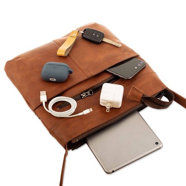 Alternate image for Adjustable Brown Leather Sling Bag with Zipper Closure Evening Adventure