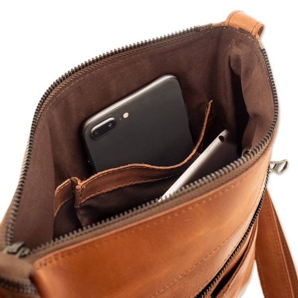 Alternate image for Adjustable Brown Leather Sling Bag with Zipper Closure Evening Adventure