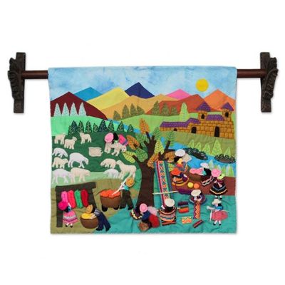 Alternate image for Cultural Cotton Wall Hanging from Peru Working with Wool