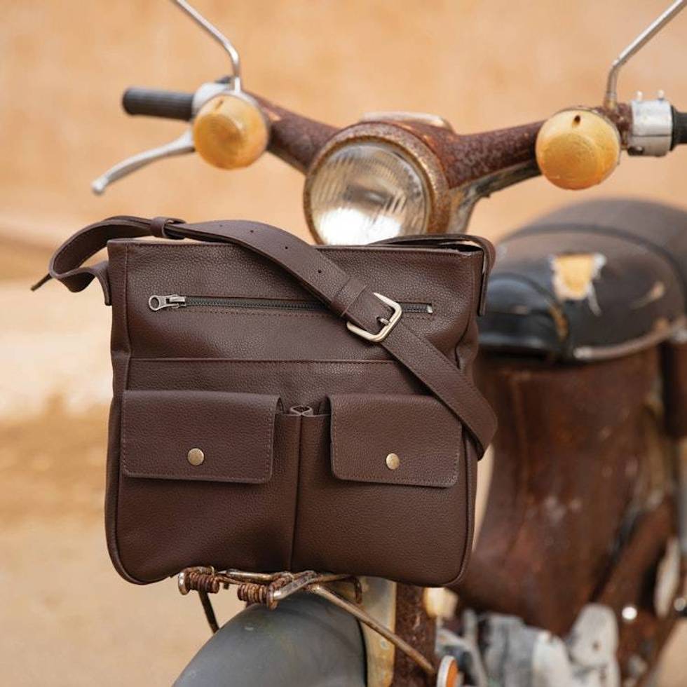 Adjustable 100 Leather Sling Bag Handcrafted in Peru 'Intrepid Traveler'