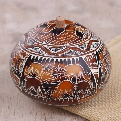 Alternate image for Hand Carved Gourd Decorative Box with Harvest Festival Scene Harvest Festival