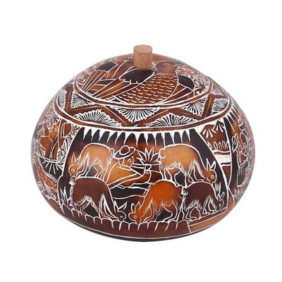 Alternate image for Hand Carved Gourd Decorative Box with Harvest Festival Scene Harvest Festival