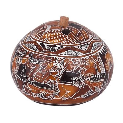Alternate image for Hand Carved Gourd Decorative Box with Harvest Festival Scene Harvest Festival