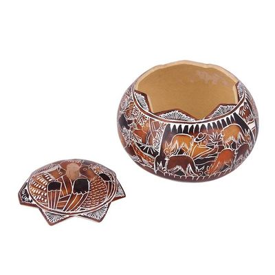Alternate image for Hand Carved Gourd Decorative Box with Harvest Festival Scene Harvest Festival