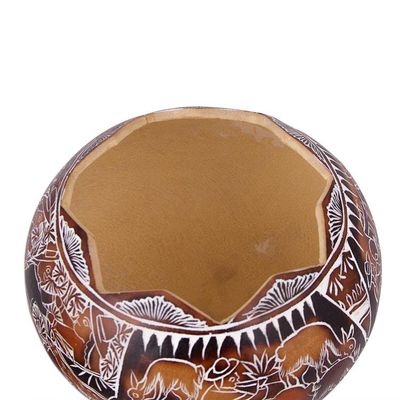 Alternate image for Hand Carved Gourd Decorative Box with Harvest Festival Scene Harvest Festival