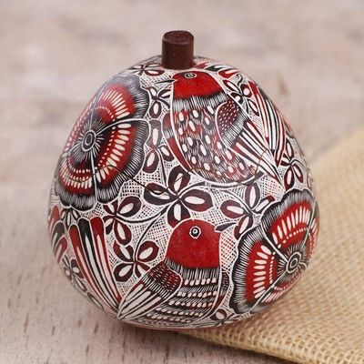 Alternate image for Red Birds and Flowers Hand Carved Gourd Decorative Box Redbirds Song