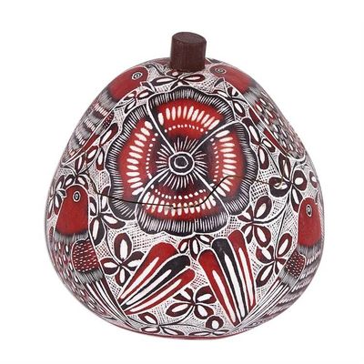 Alternate image for Red Birds and Flowers Hand Carved Gourd Decorative Box Redbirds Song